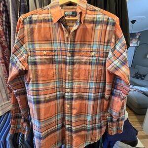 Ralph Lauren Orange Plaid Button-Down with Blue and Green Stripes
